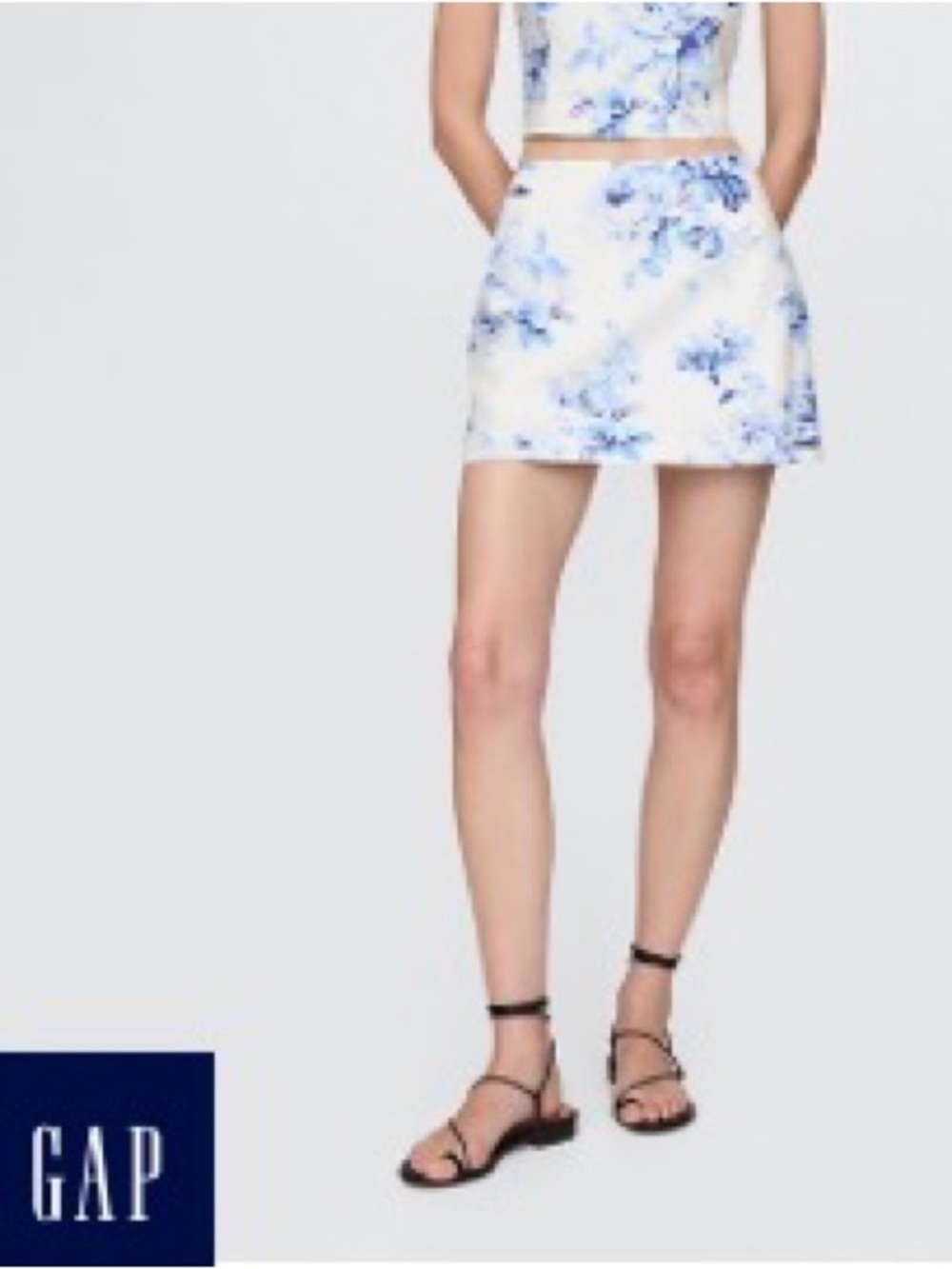 GAP Floral Print Mini Skirt with Skort in Light Blue & White